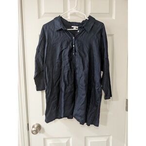 J. Jill, Love Linen, Large Navy Popover Blouse, 100% Linen, 3/4 Sleeves